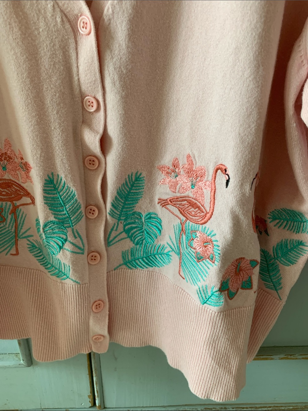 Vintage Banned Apparel Pink Flamingo Embroidered Cardigan Size 4XL
